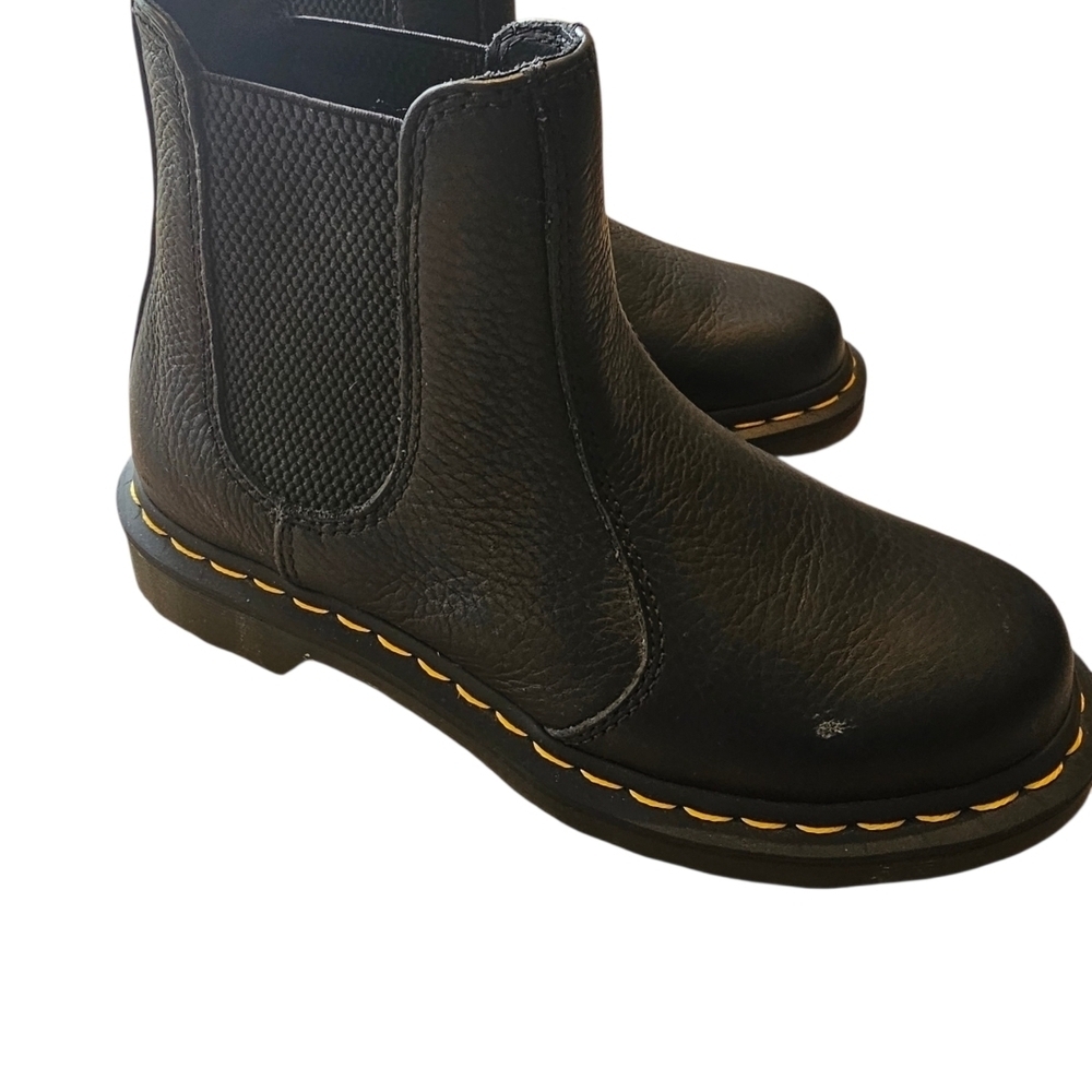 Dr Martens Black Leather Chelsea Boots Yellow Stitch Slip On Ankle Boots - Picture 2 of 8